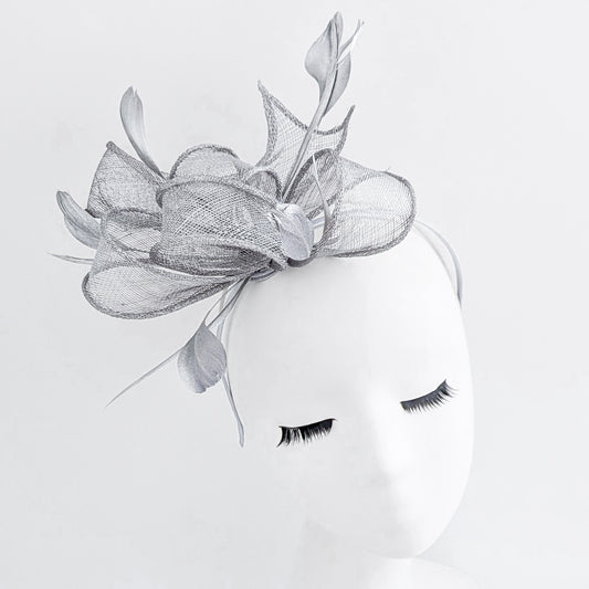 Silver shimmer feather fascinator hat