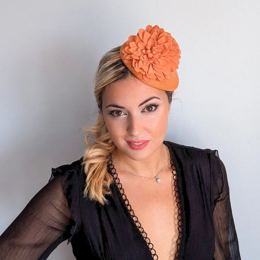 Light orange flower fascinator hat House of Hats