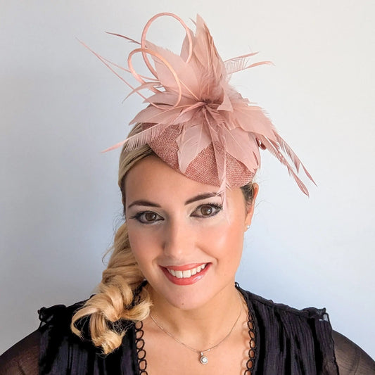 Blush pink feather fascinator hat House of Hats