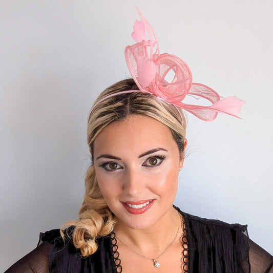 Pink feather fascinator hat House of Hats