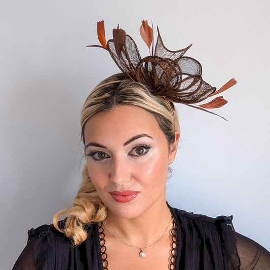 Chocolate brown feather fascinator hat