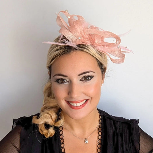 Light pink crystal feather fascinator hat House of Hats