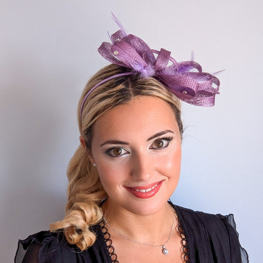 Lavender light purple crystal feather fascinator hat