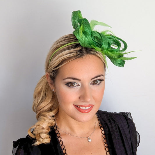 Green crystal feather fascinator hat