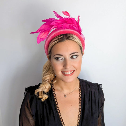 Magenta hot pink feather padded velvet headband fascinator House of Hats