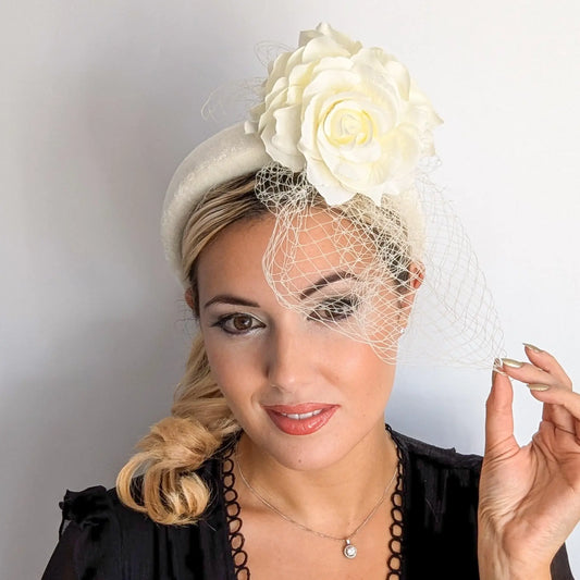 Cream flower padded velvet headband fascinator House of Hats