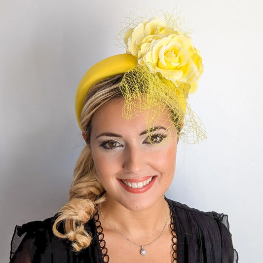 Yellow flower padded velvet headband fascinator House of Hats