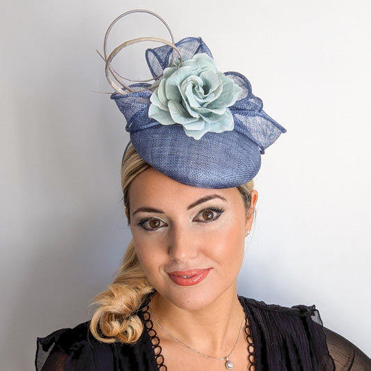 Cornflower blue flower fascinator hat