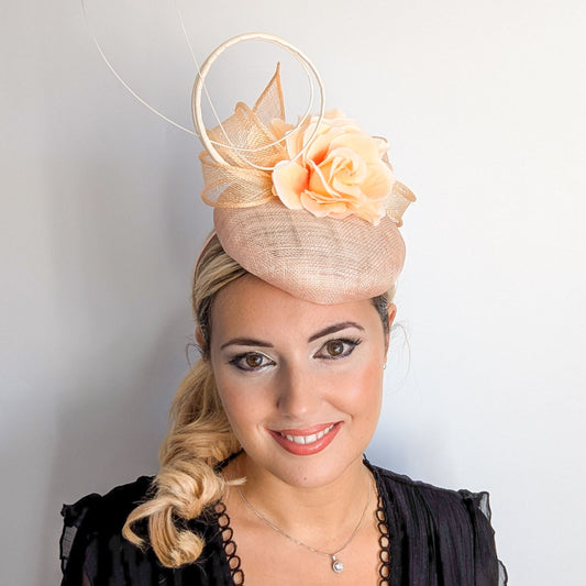 Light peach flower fascinator hat
