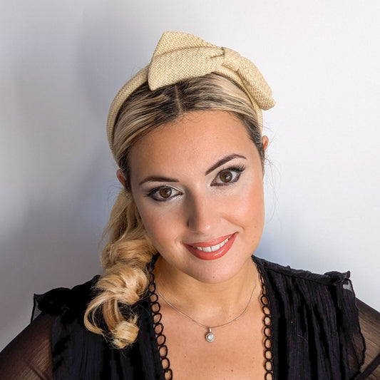 Raffia straw bow headband fascinator