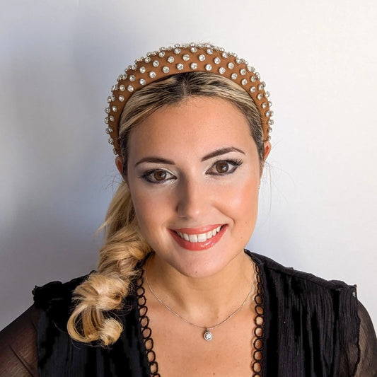 Rust brown crystal padded headband fascinator House of Hats