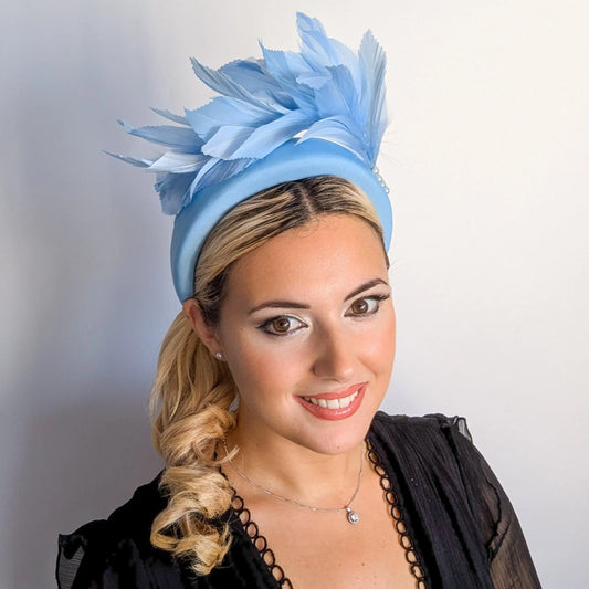 Light sky blue feather padded headband fascinator House of Hats
