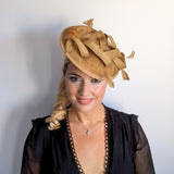 Caramel feather fascinator disc saucer hat Caramel feather fascinator disc saucer hat