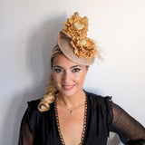 Caramel beige flower fascinator disc saucer hat Caramel beige flower fascinator disc saucer hat