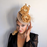 Caramel beige flower fascinator disc saucer hat Caramel beige flower fascinator disc saucer hat