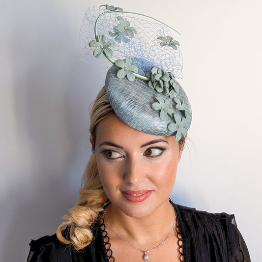 Aquamarine blue flower fascinator hat