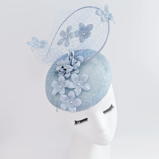 Aquamarine blue flower fascinator hat - House of Hats