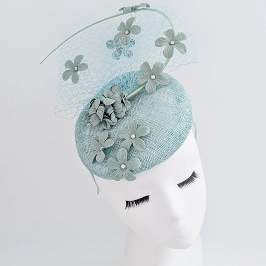 Aquamarine blue flower fascinator hat - House of Hats