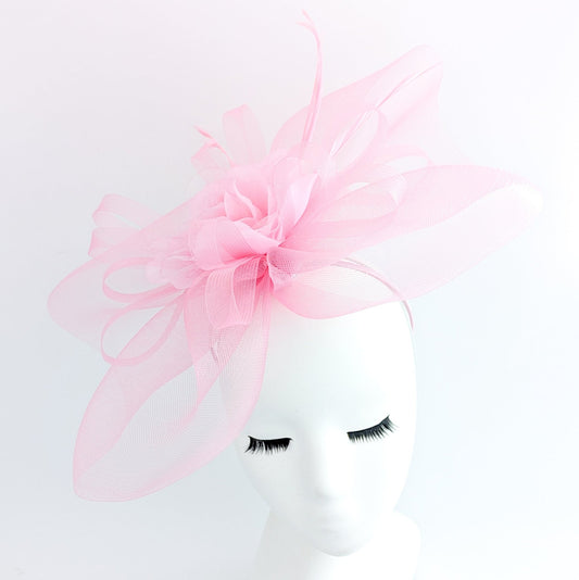 Candy pink large flower feather crin fascinator hat - House of Hats