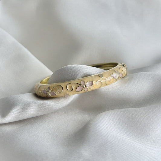 Cloisonné Enamel Pastel Bangle — Faerie Flower Gold — Yellow/Pink Pearl - House of Hats