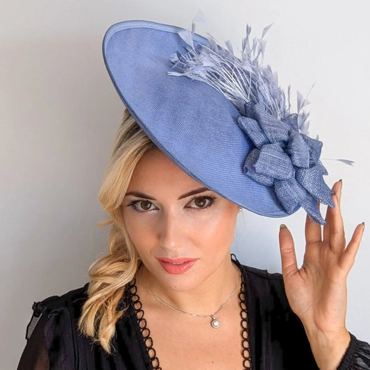 Dusty violet purple large feather disc fascinator hat - House of Hats