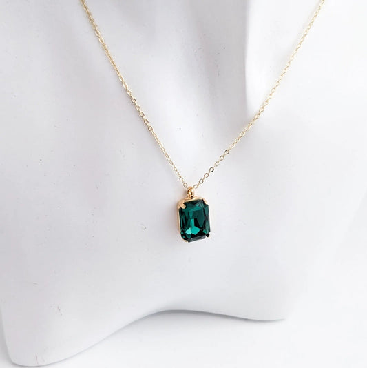 Emerald green crystal gold emerald cut necklace - House of Hats