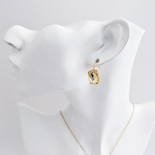 Jonquil yellow crystal gold emerald cut drop earrings - House of Hats