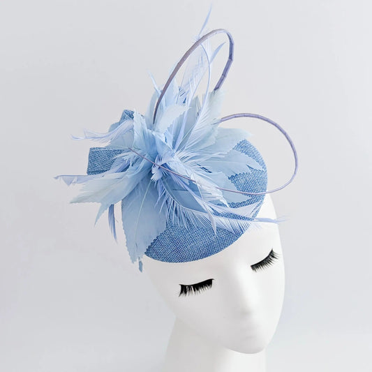 Light cornflower blue feather fascinator hat - House of Hats
