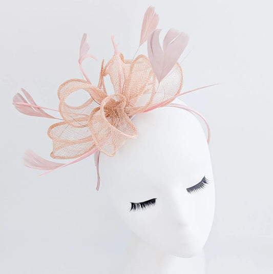 Light peach pink feather fascinator hat - House of Hats
