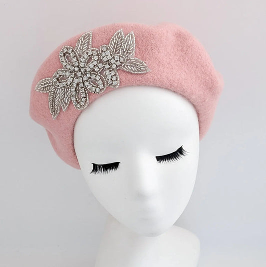 Light pink crystal wool felt french beret hat - House of Hats