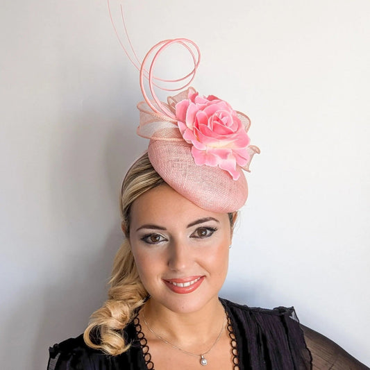 Light pink flower fascinator hat - House of Hats