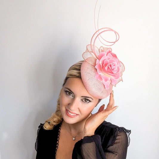 Light pink flower fascinator hat - House of Hats