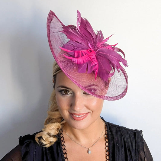Magenta Feather Fascinator Hat with Feather Details - House of Hats