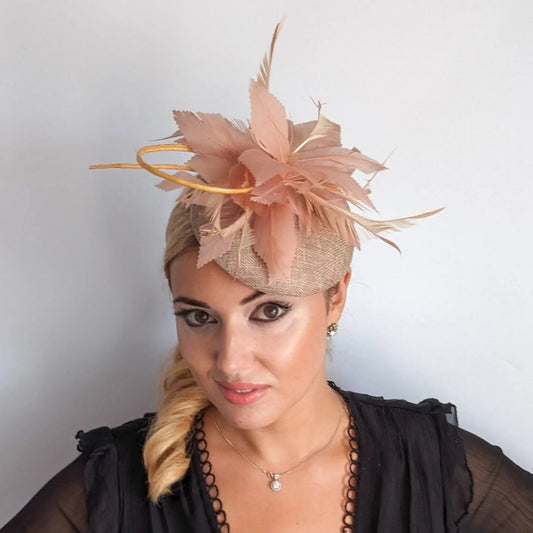Nude blush pink feather fascinator hat - House of Hats