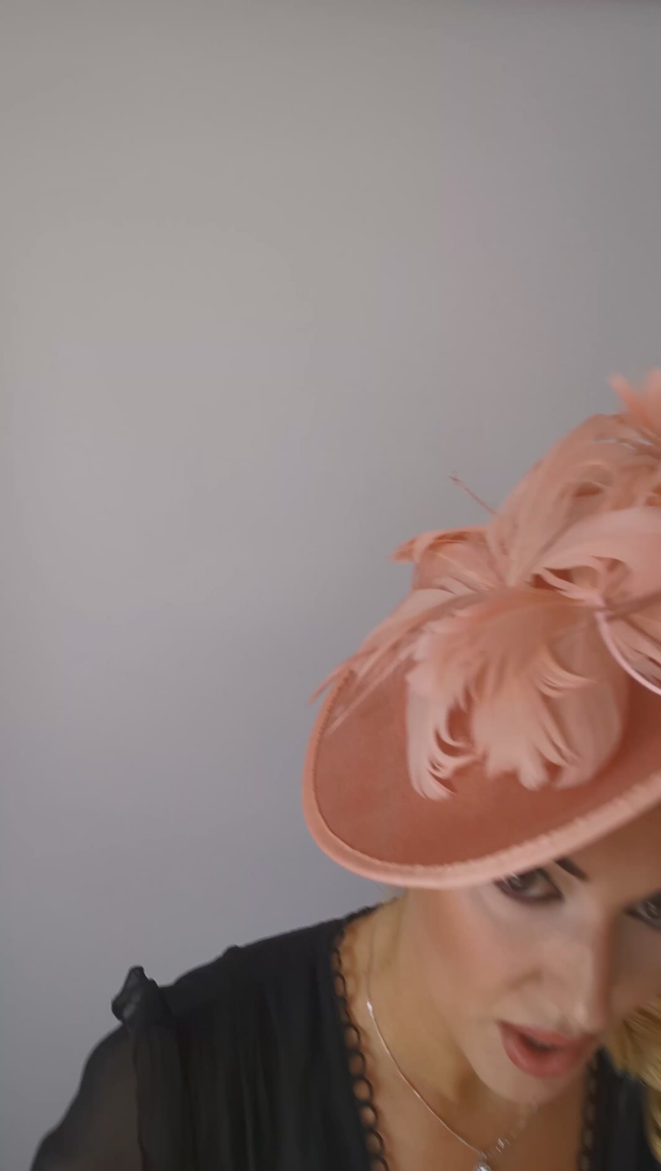 Terracotta dusty pink large feather saucer disc fascinator hat Terracotta dusty pink large feather saucer disc fascinator hat