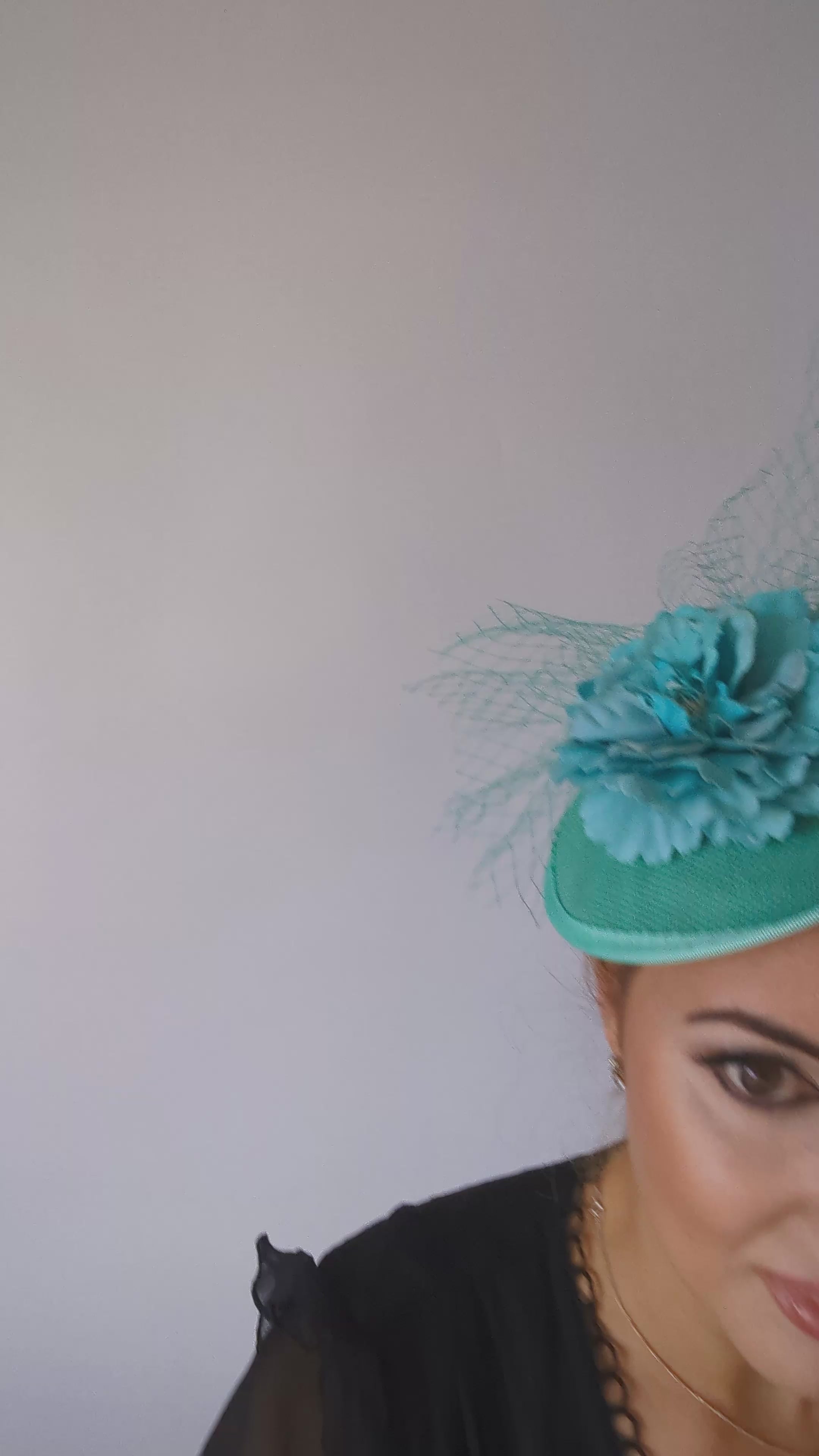 Seafoam mint green flower fascinator disc saucer hat Seafoam mint green flower fascinator disc saucer hat