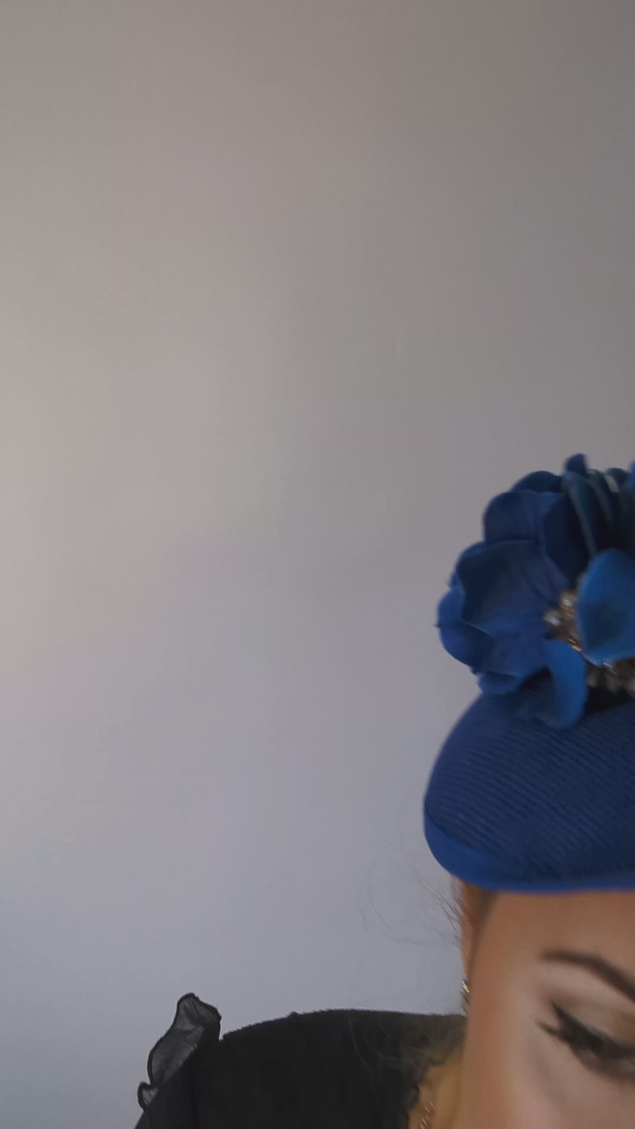 Royal cobalt blue flower disc saucer fascinator hat