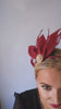Burgundy feather petal fan fascinator hat