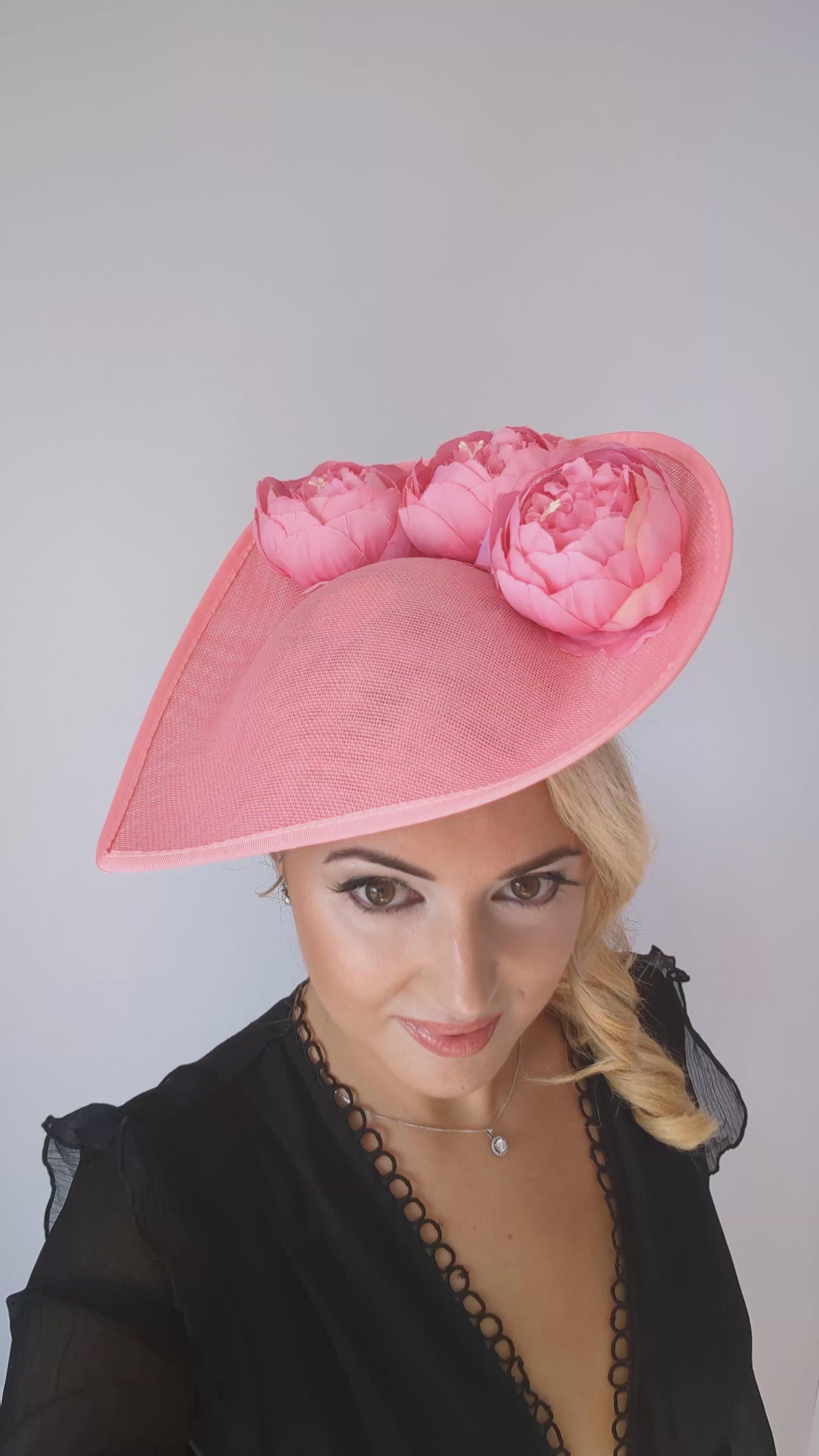 Pink large teardrop peony flower fascinator hat Pink large teardrop peony flower fascinator hat