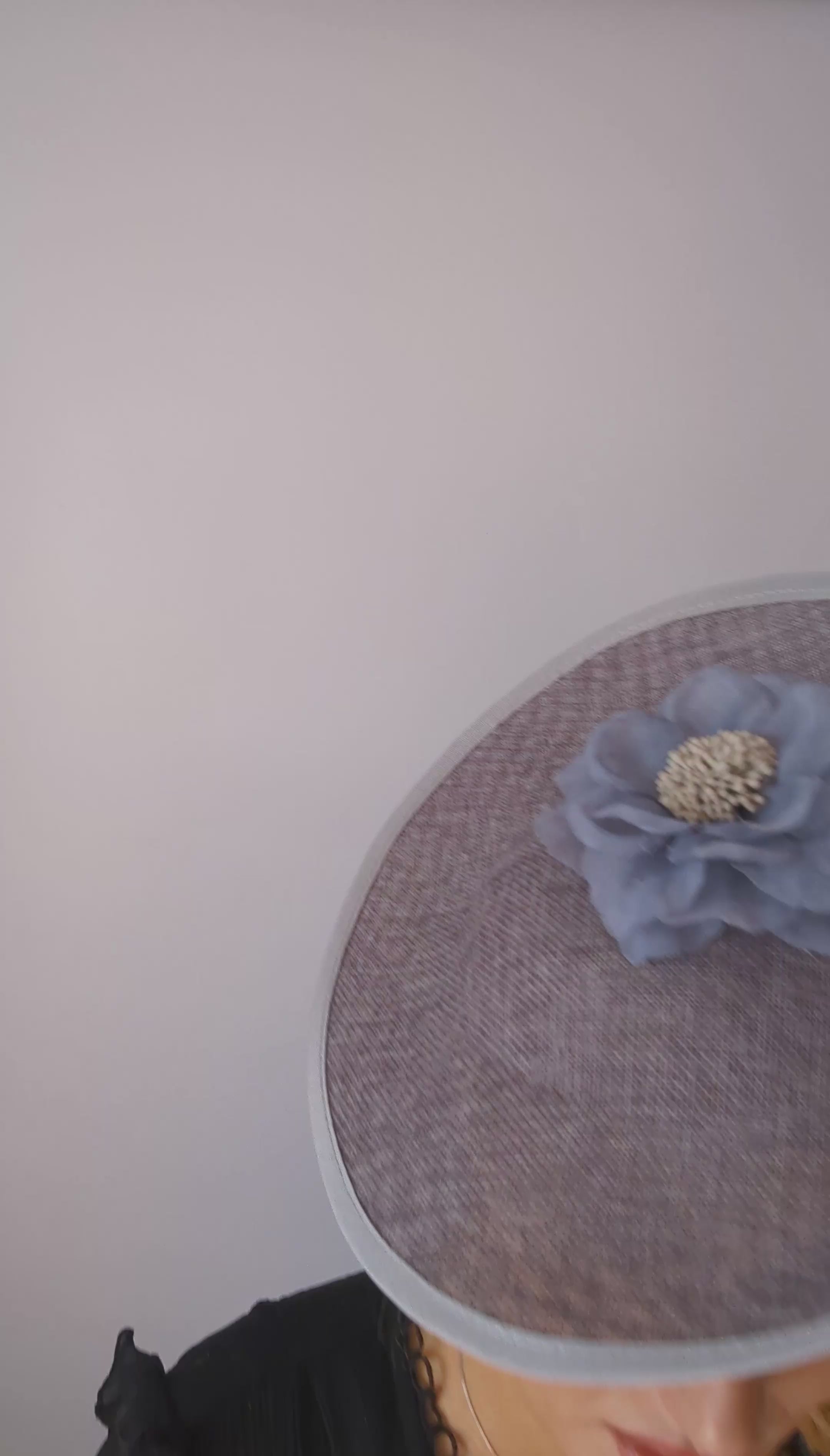 Grey large flower saucer disc fascinator hat