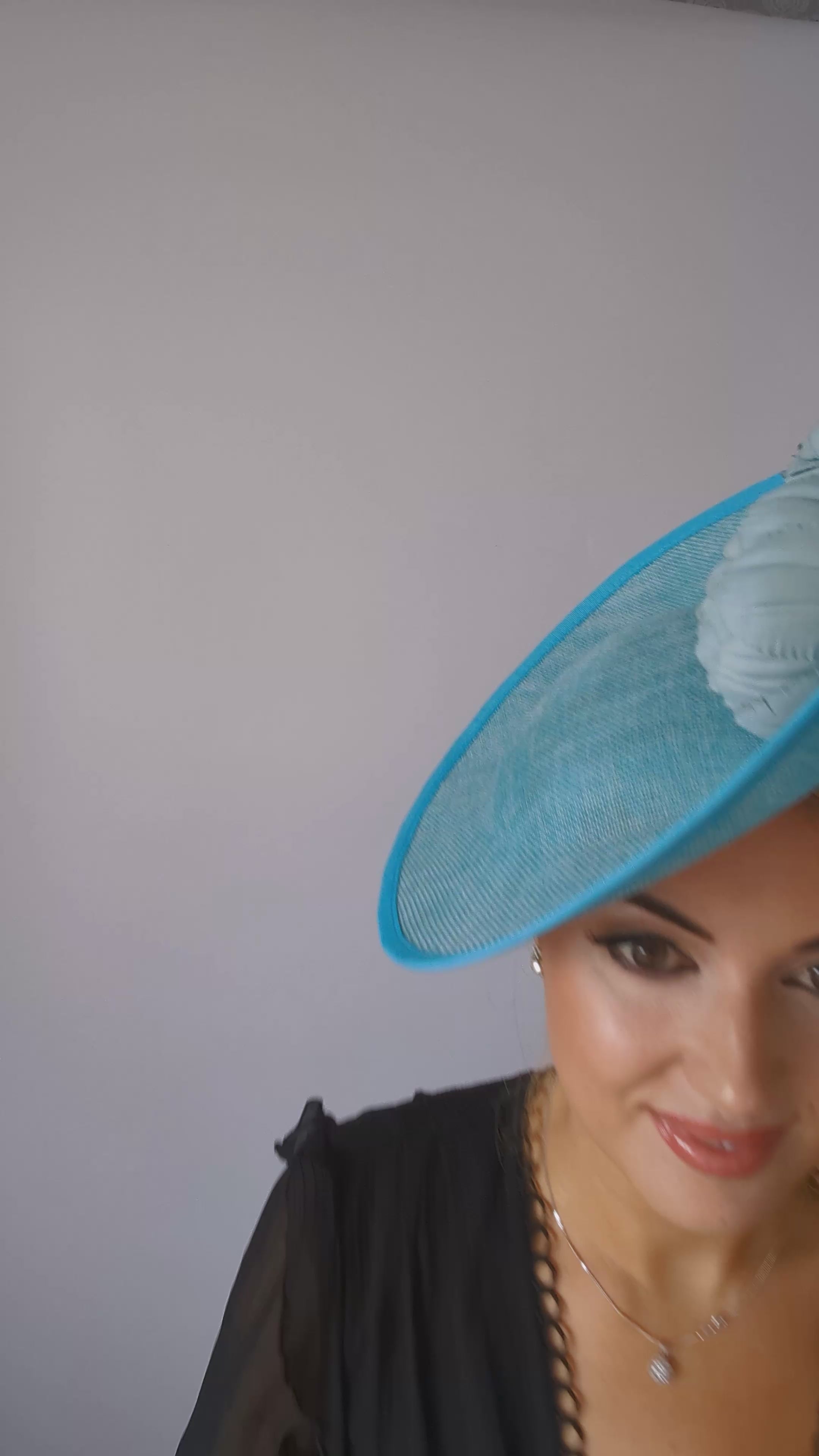 Aqua sky blue large flower saucer disc fascinator hat Aqua sky blue large flower saucer disc fascinator hat