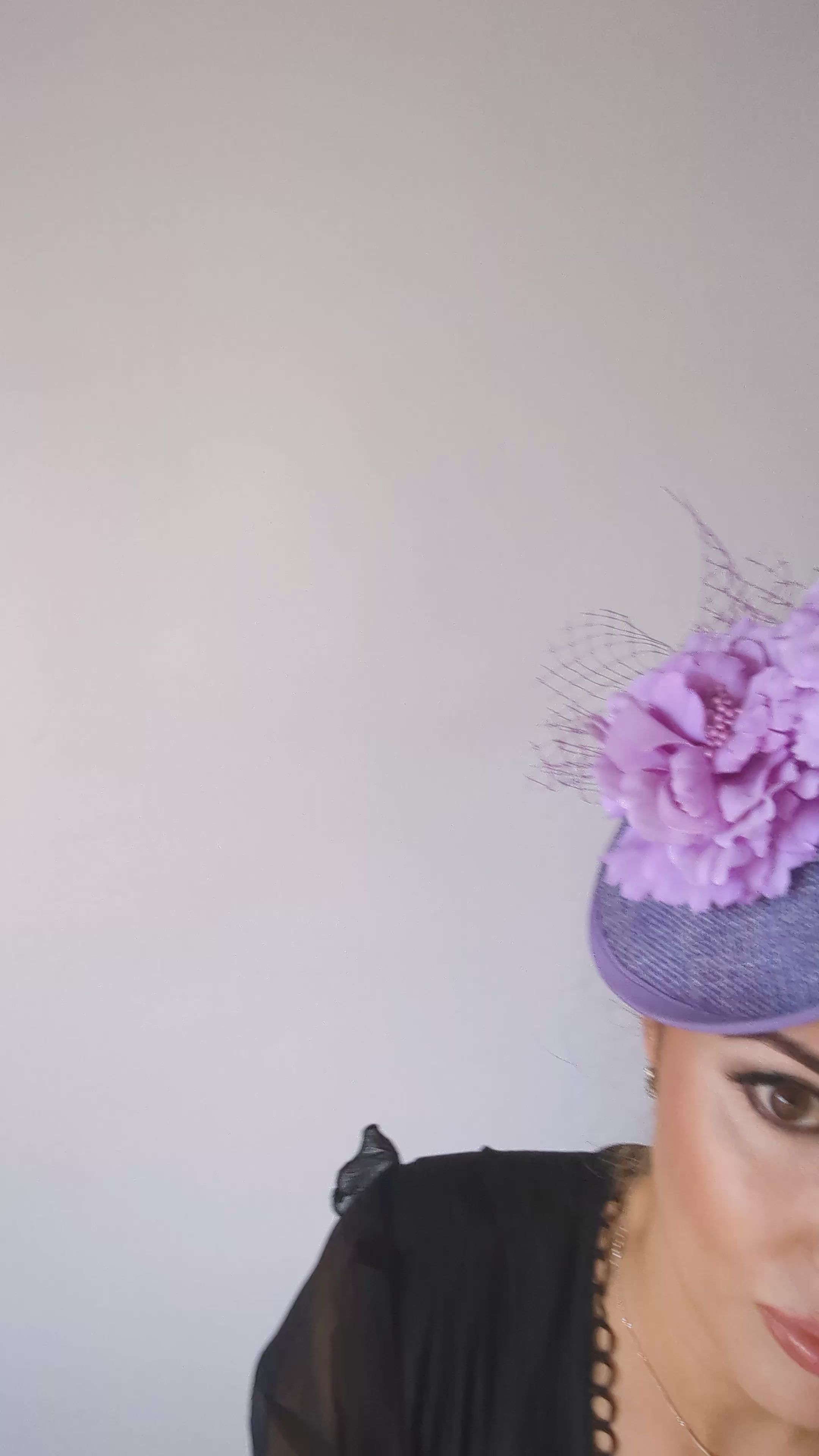 Lavender lilac purple flower fascinator disc saucer hat Lavender lilac purple flower fascinator disc saucer hat