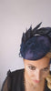 Navy blue feather lace satin fascinator hat Navy blue feather lace satin fascinator hat