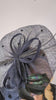Navy blue large feather polka dot saucer disc fascinator hat Navy blue large feather polka dot saucer disc fascinator hat