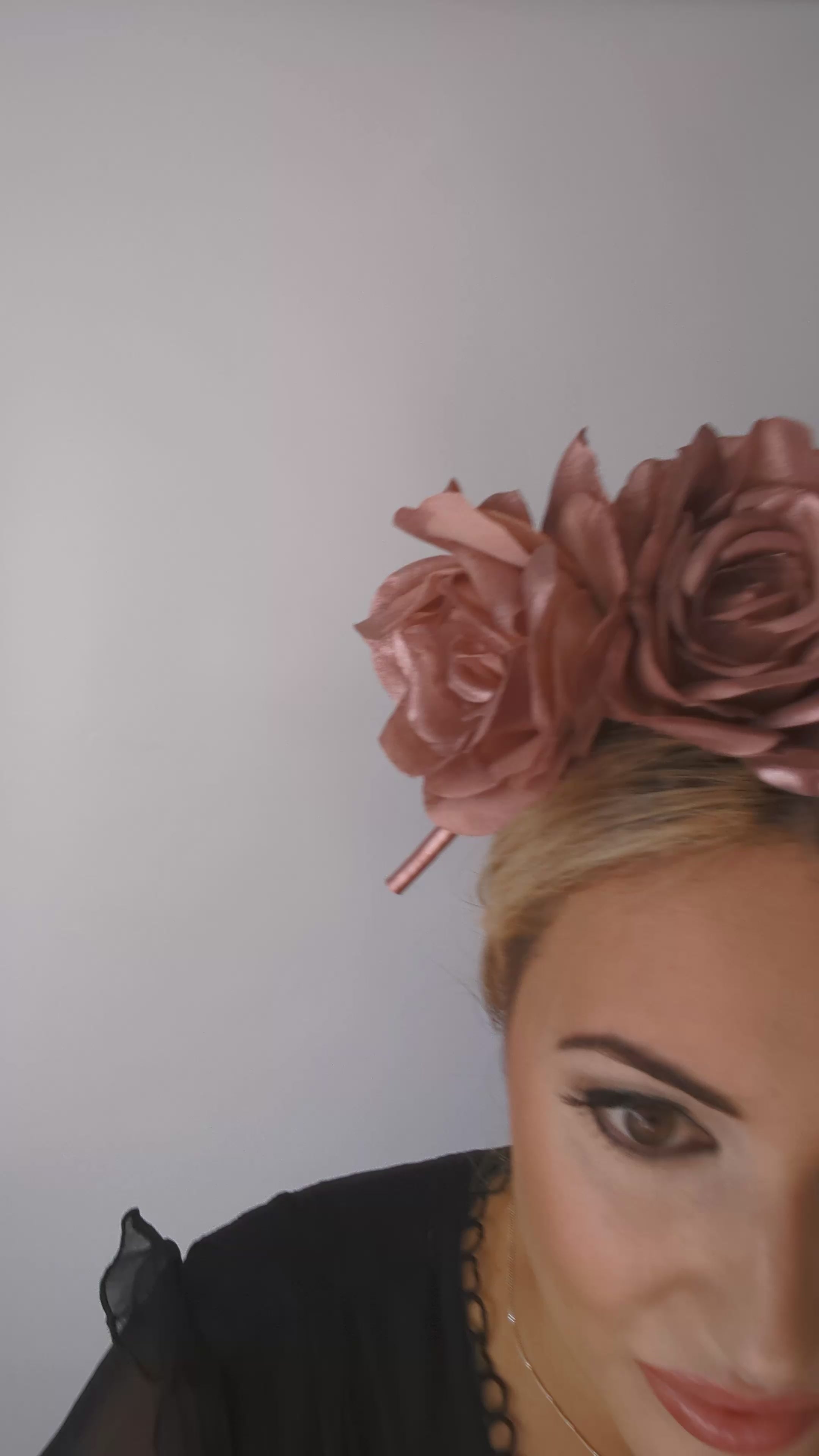 Rose gold shimmer rose flower fascinator hat Rose gold shimmer rose flower fascinator hat