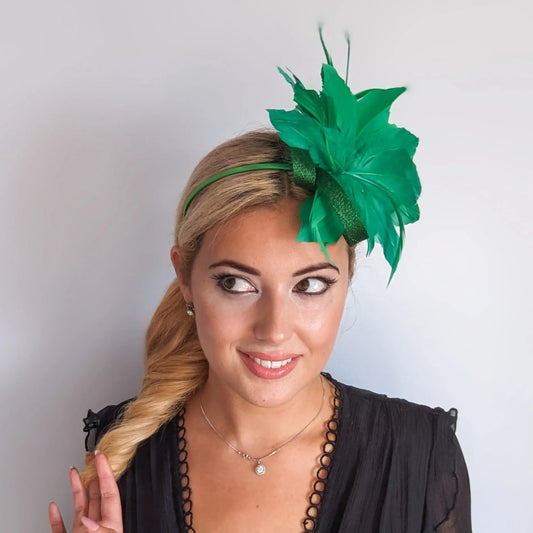 Shamrock green feather fascinator hat - House of Hats