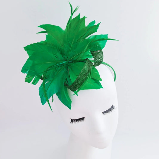 Shamrock green feather fascinator hat - House of Hats