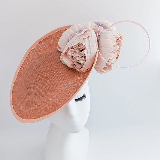 Terracotta dusty pink large flower saucer disc fascinator hat - House of Hats