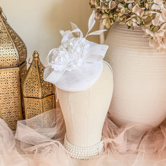 White flower fascinator hat - House of Hats