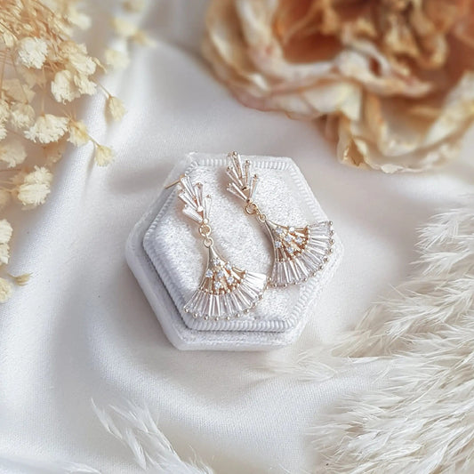 Art Deco Earrings, Bridal Earrings, Crystal Earrings, Gold Fan Earrings, Wedding Earrings, Bridesmaid Gift, Crystal Earrings, Bridal Jewelry - House of Hats